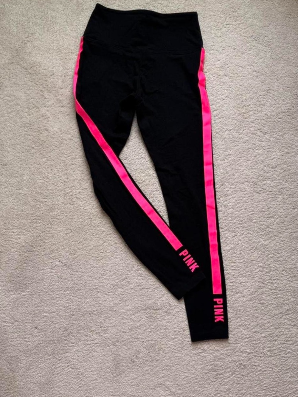 Victoria's Secret PINK Black Leggings with Bright Pink Side Stripes
